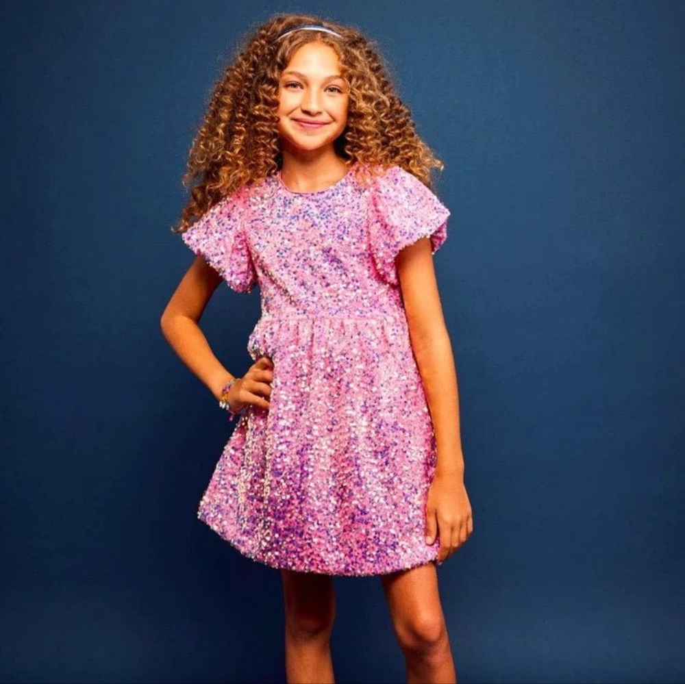 Lola + The Boys Pink Sequin Kids Dress